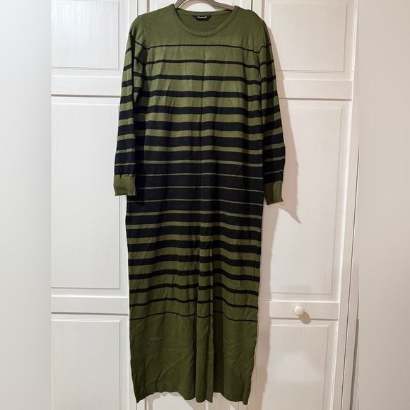 Dresses & Skirts - Striped Olive Green and Black Knit Dress
